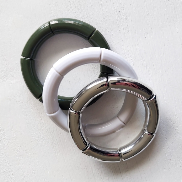 Tube Bamboo Bangle Bracelet - Silver - Picture 2 of 7